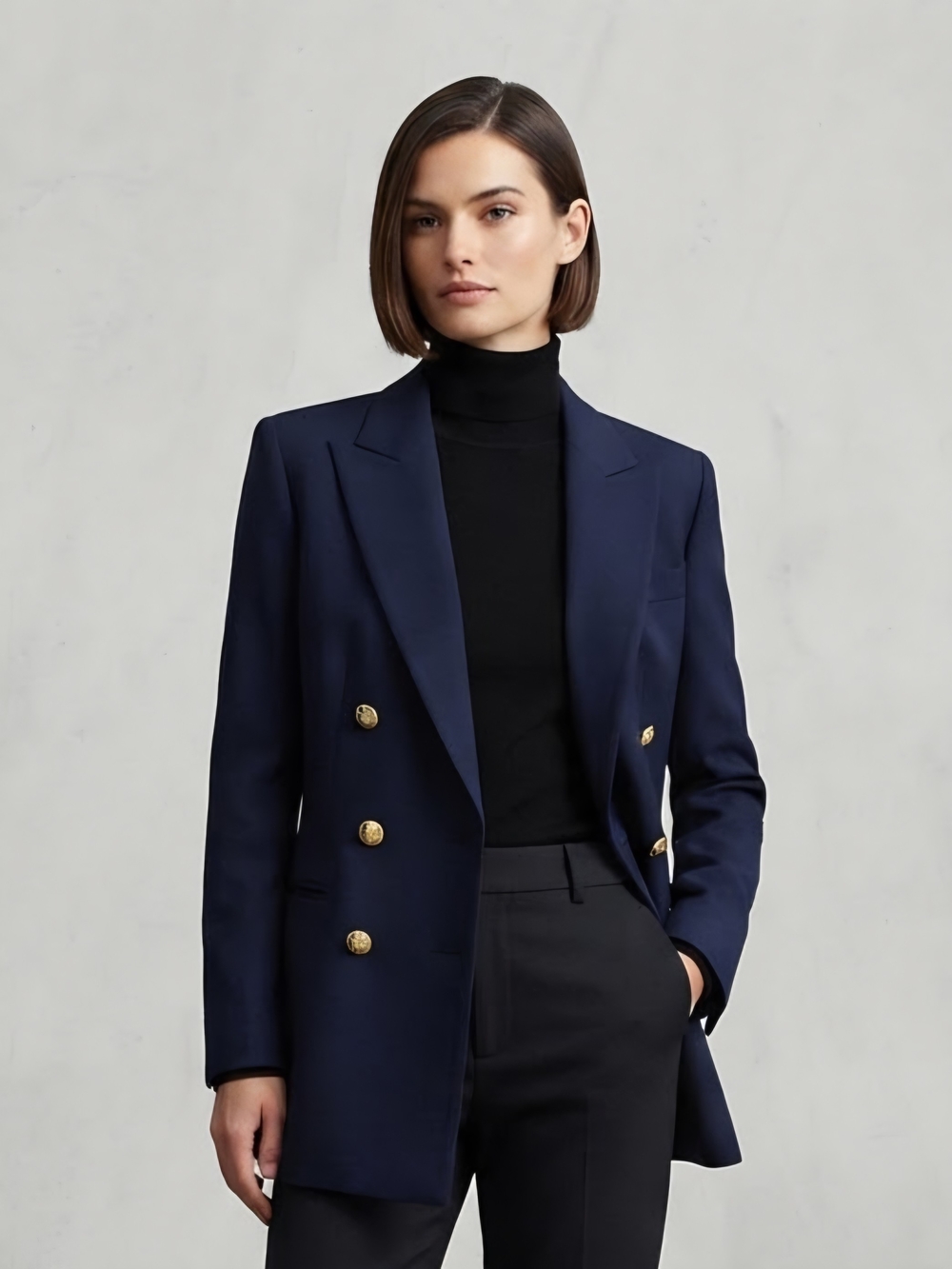Ralph Lauren Navy Wool Double-Breasted Blazer with Gold Buttons Size 14W